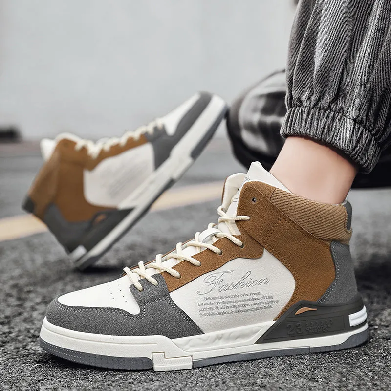 High Top Split Leather Mixed Color Sneakers