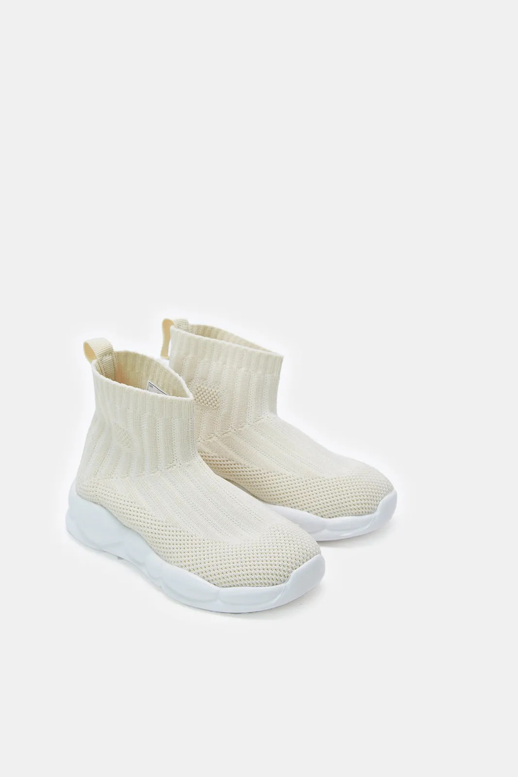 Infant Boys Beige Knit High-Top Sneakers