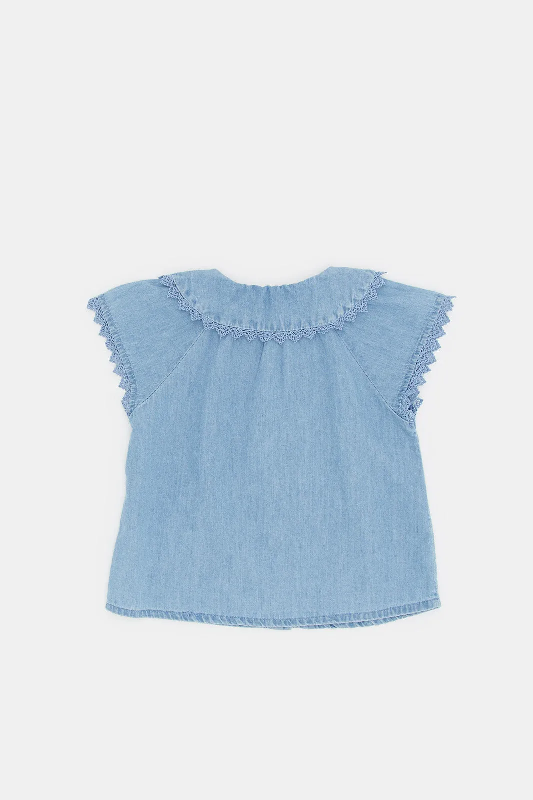 Infant Girls Blue Embroidered Buttoned Top