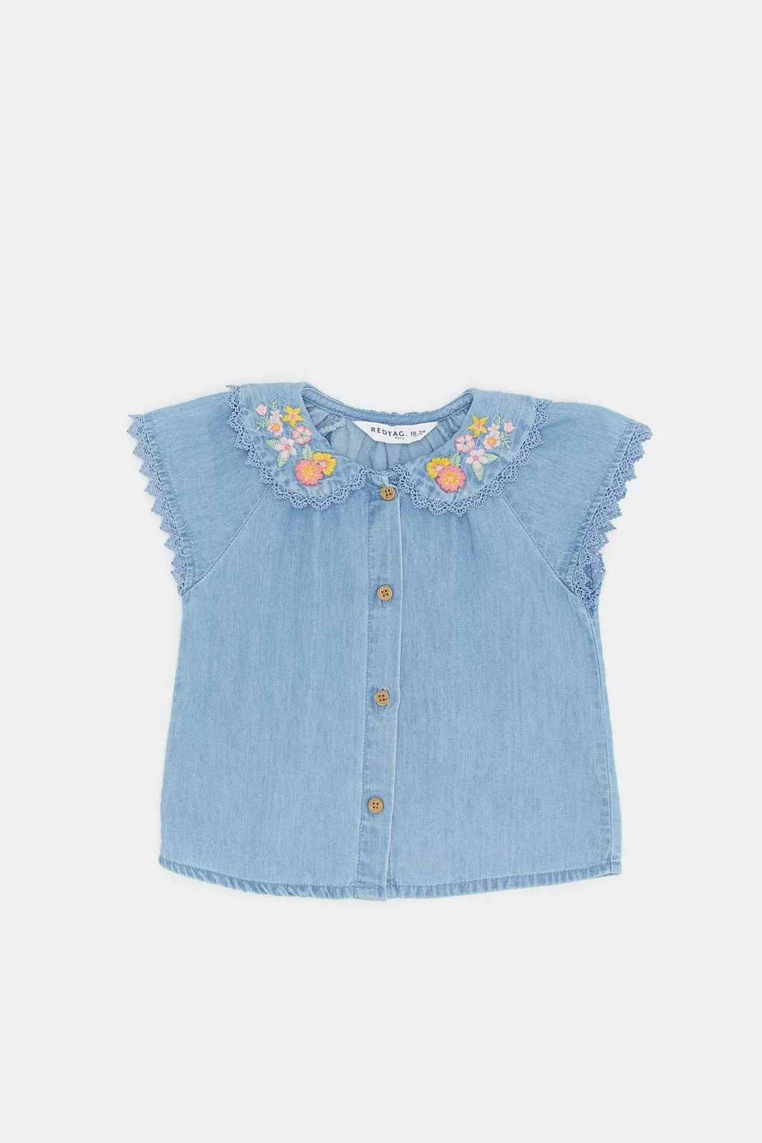 Infant Girls Blue Embroidered Buttoned Top