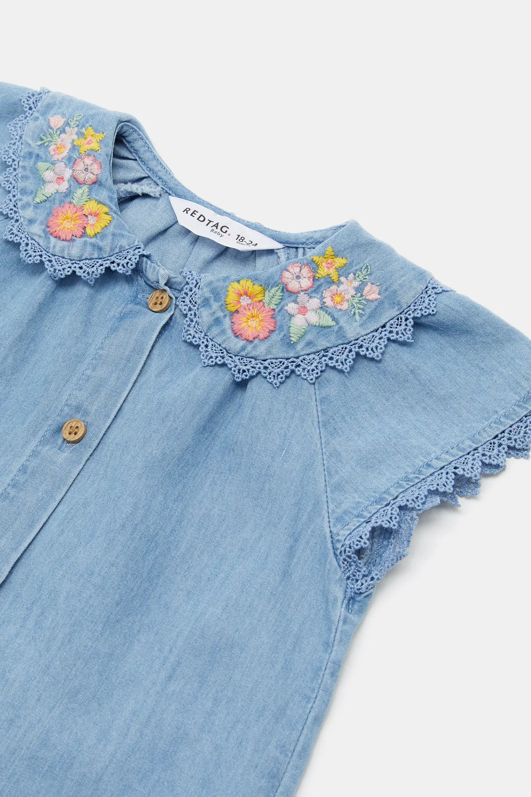 Infant Girls Blue Embroidered Buttoned Top