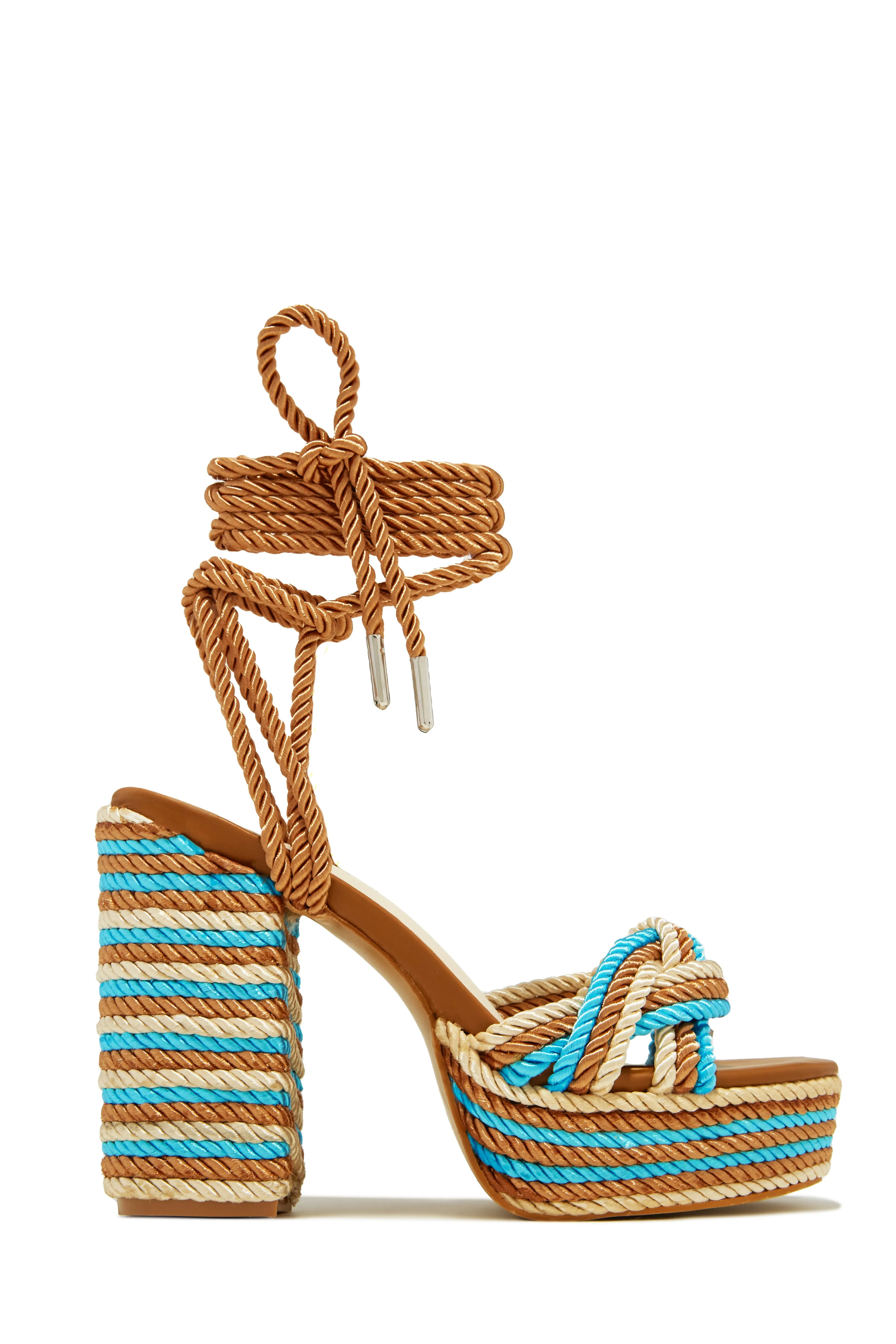 Jadin Lace Up Platform Block Heels - Orange Multi