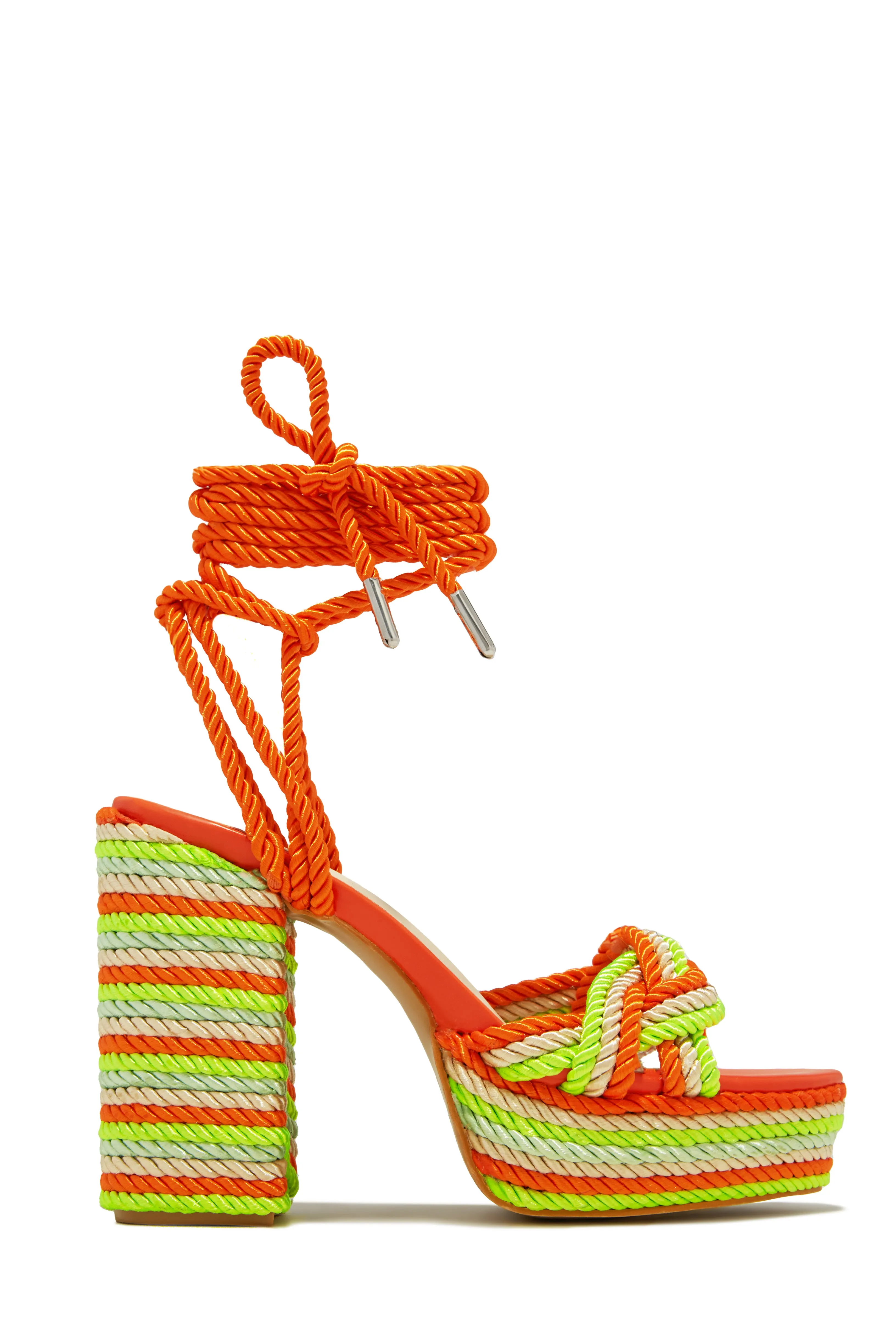 Jadin Lace Up Platform Block Heels - Orange Multi