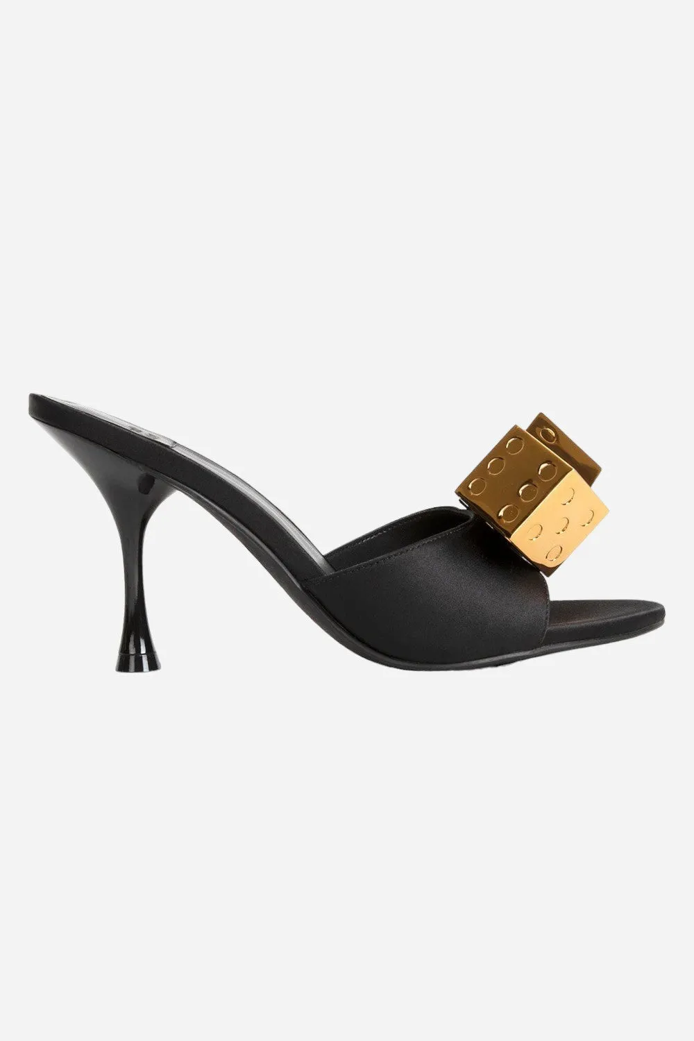 Jeffrey Campbell Dice Heels in Black Satin Gold