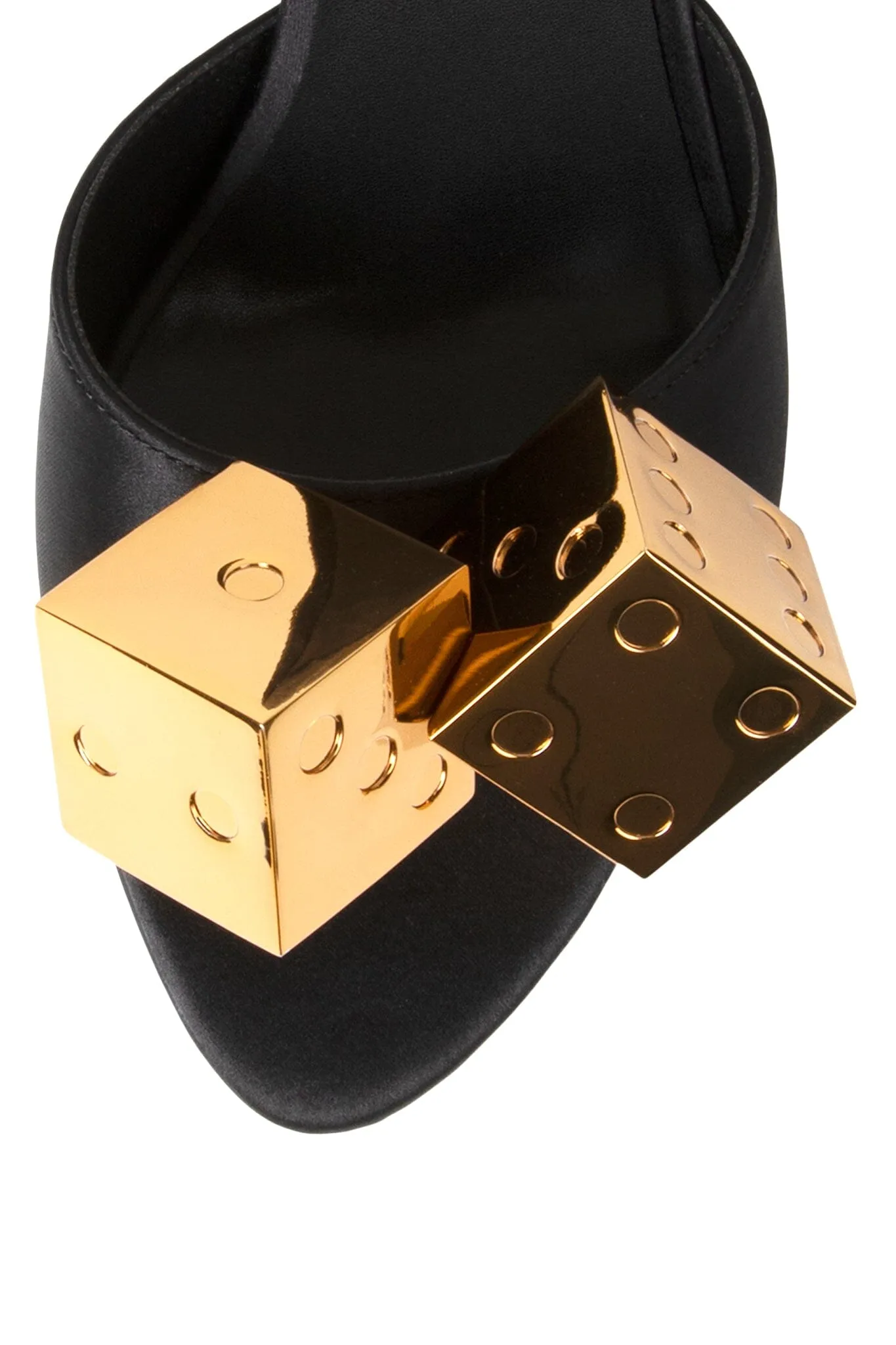 Jeffrey Campbell Dice Heels in Black Satin Gold