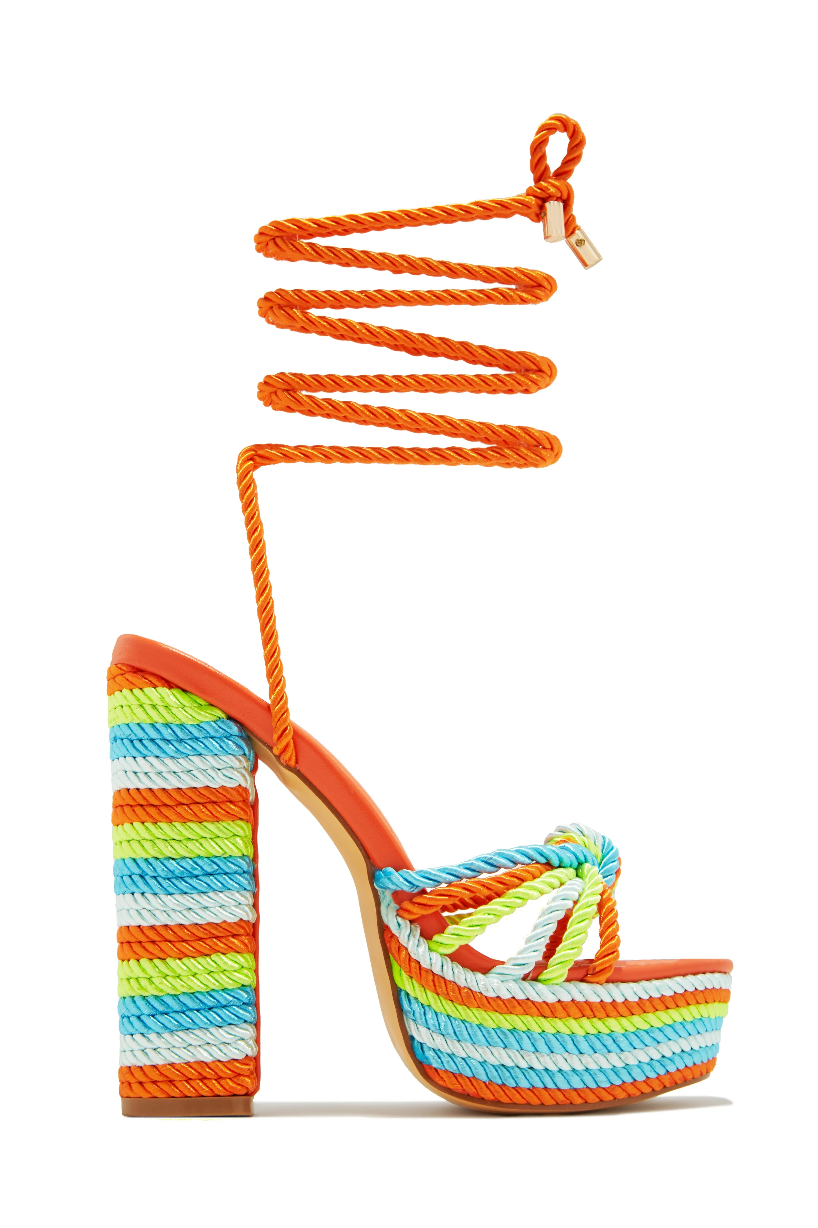 Kayden Lace Up Platform Block Heels - Orange