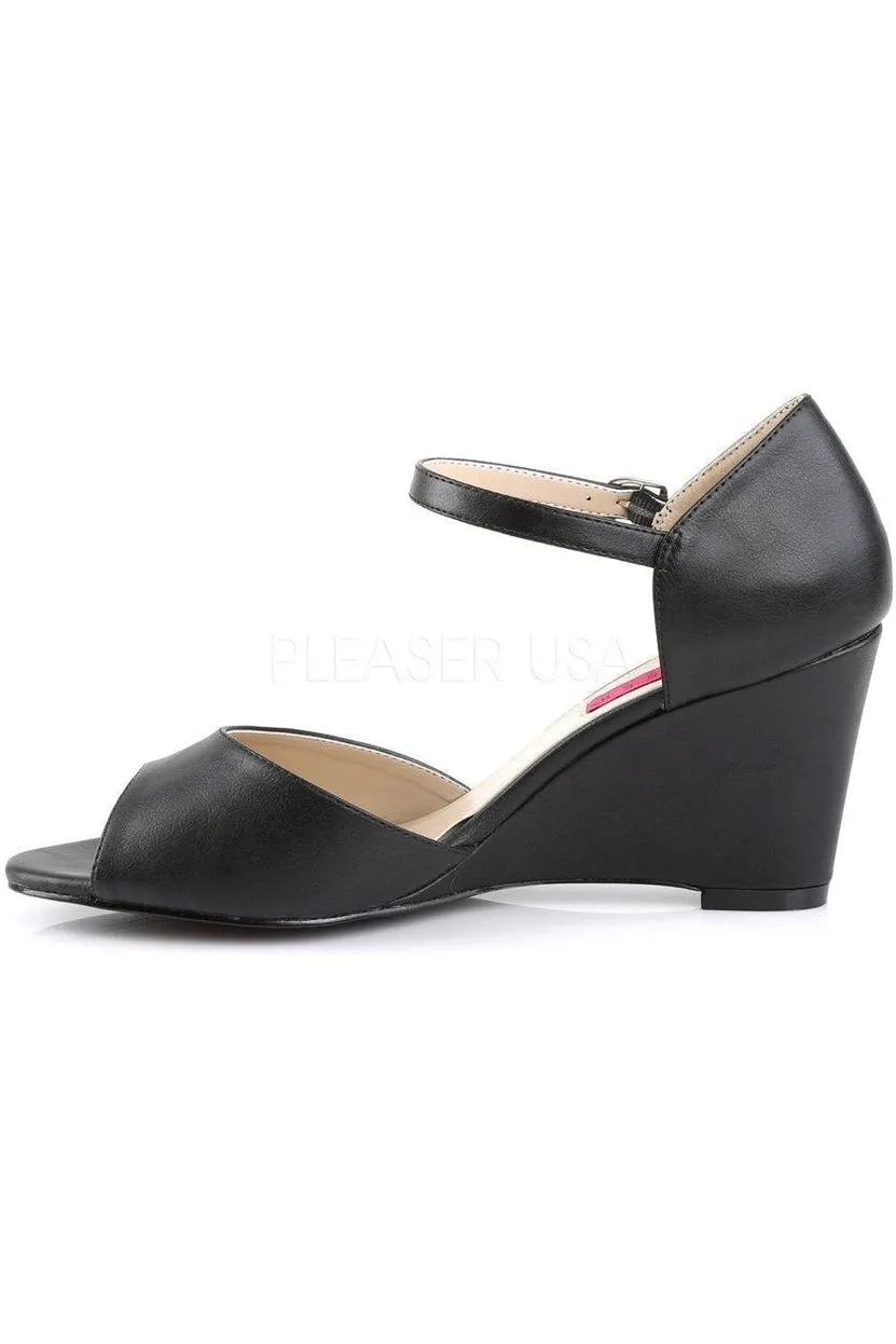 KIMBERLY-05 Wedge | Black Faux Leather