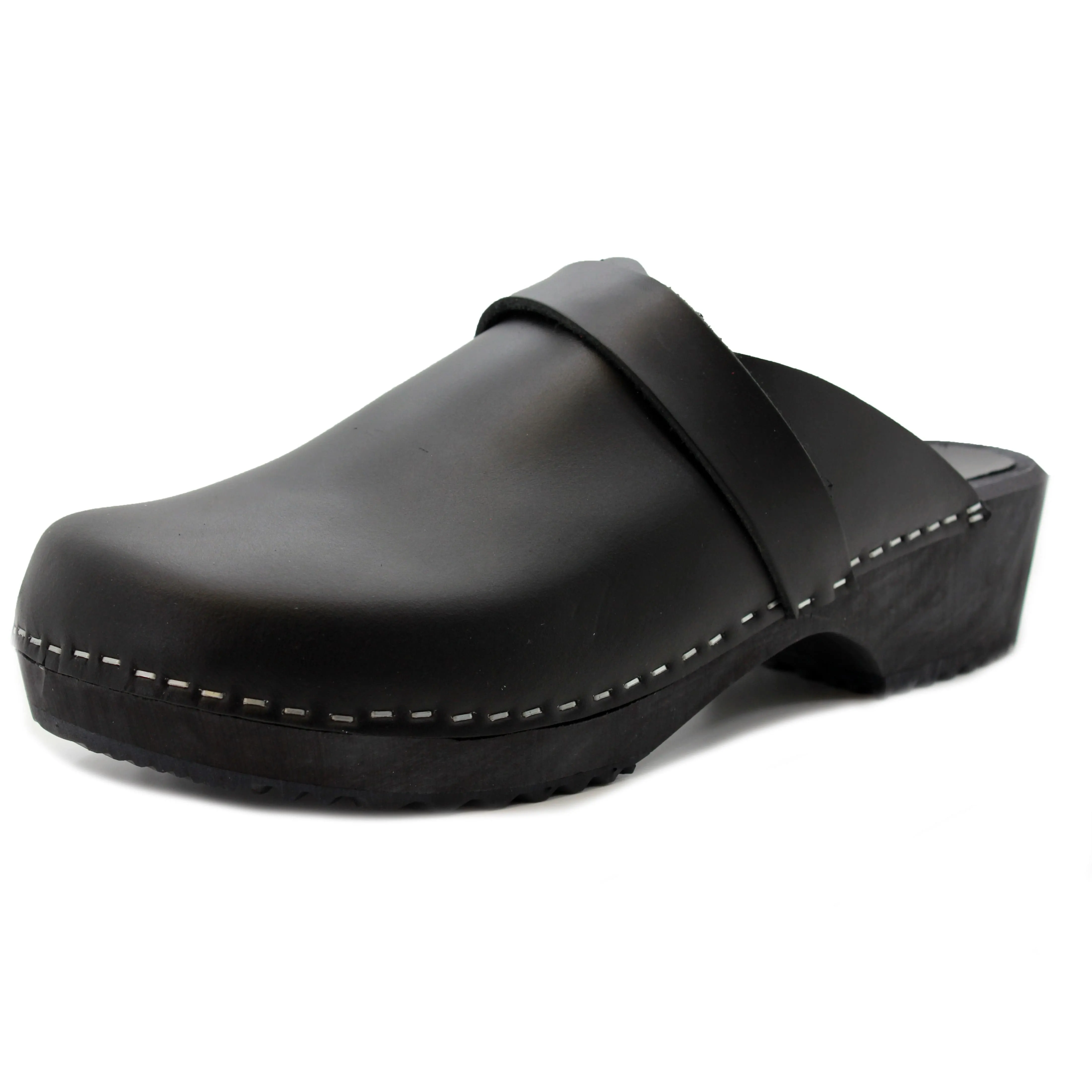 KLÄGN Men's Axel Leather Open Back Wooden Clogs