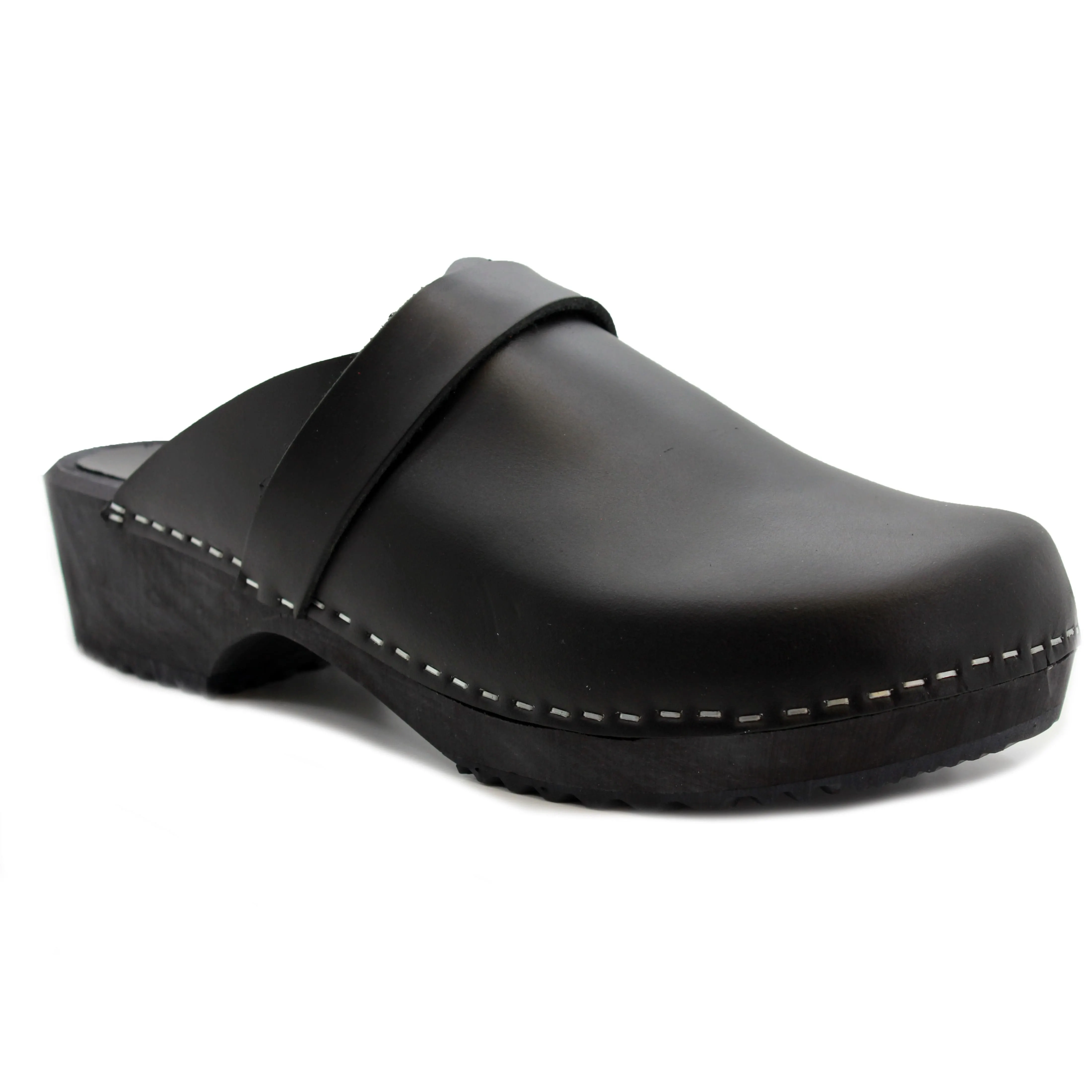 KLÄGN Men's Axel Leather Open Back Wooden Clogs