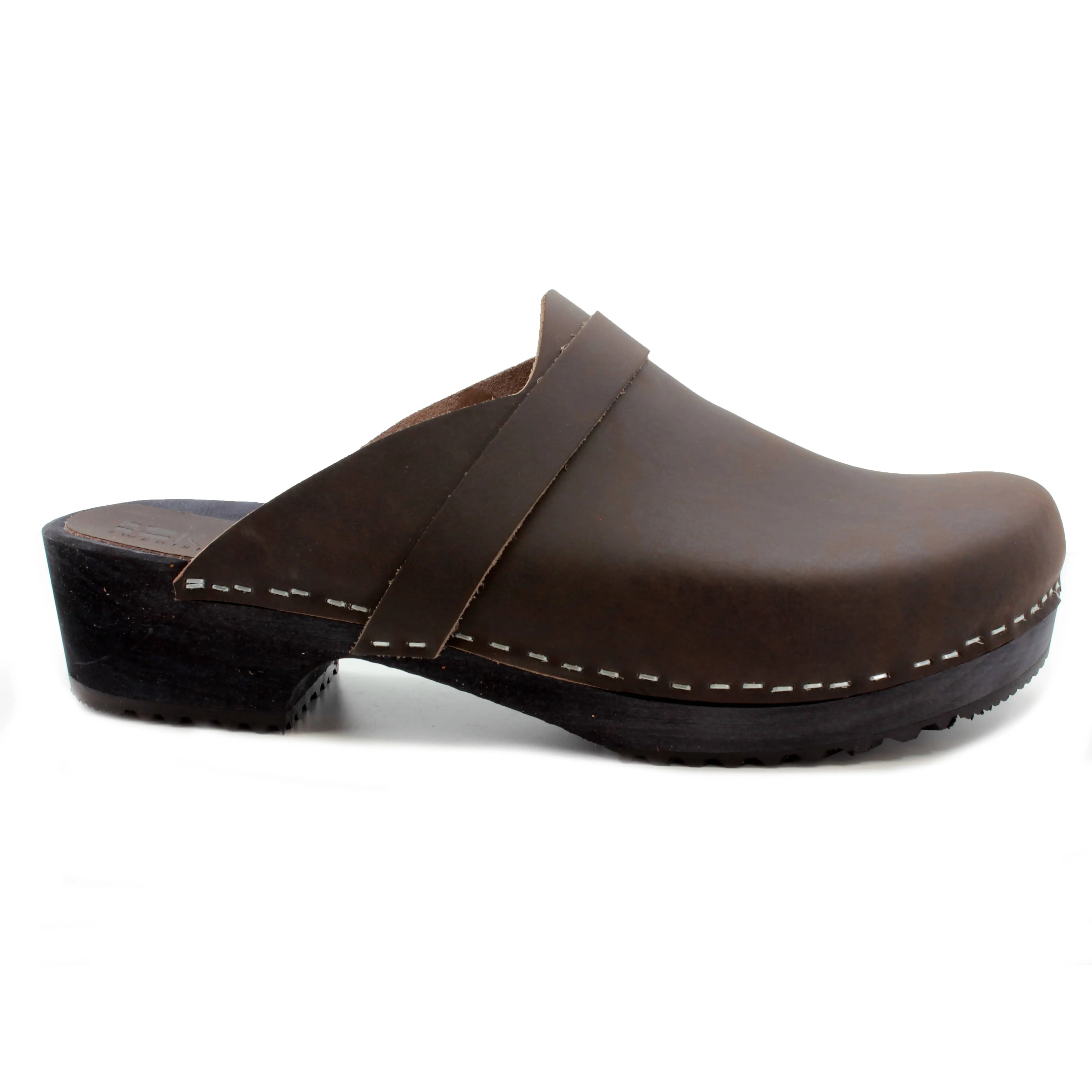 KLÄGN Men's Axel Leather Open Back Wooden Clogs