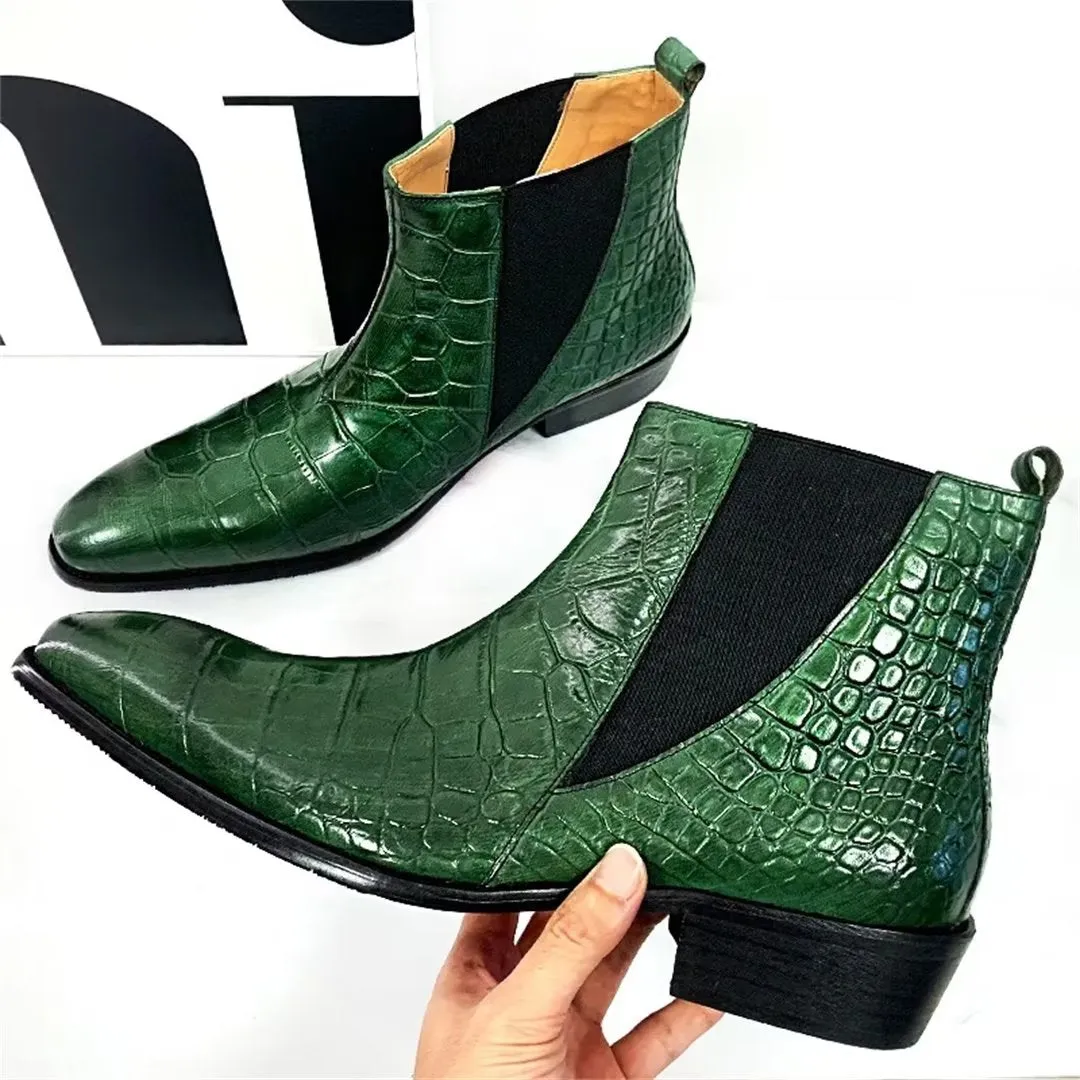 LeatherLux Opulent Genuine Leather Slip-On Ankle Boots