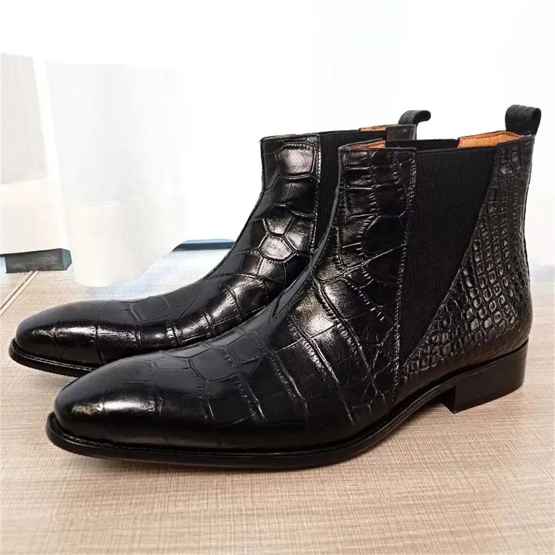 LeatherLux Opulent Genuine Leather Slip-On Ankle Boots