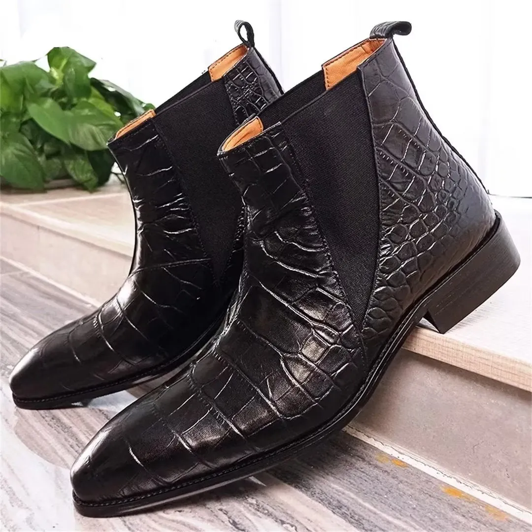 LeatherLux Opulent Genuine Leather Slip-On Ankle Boots