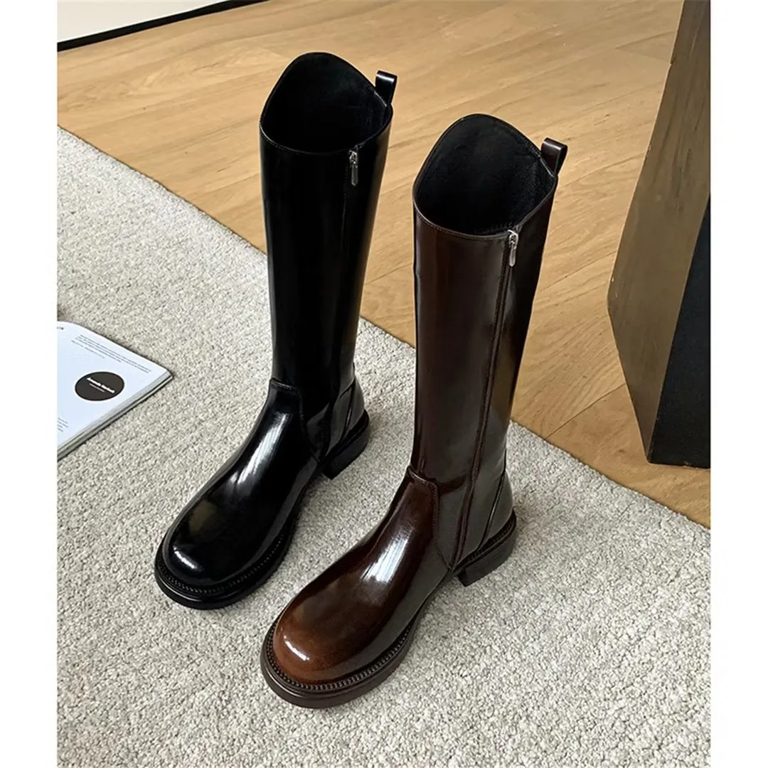 LeatherLuxe Opulent Cowhide Round-Toe Winter Boots