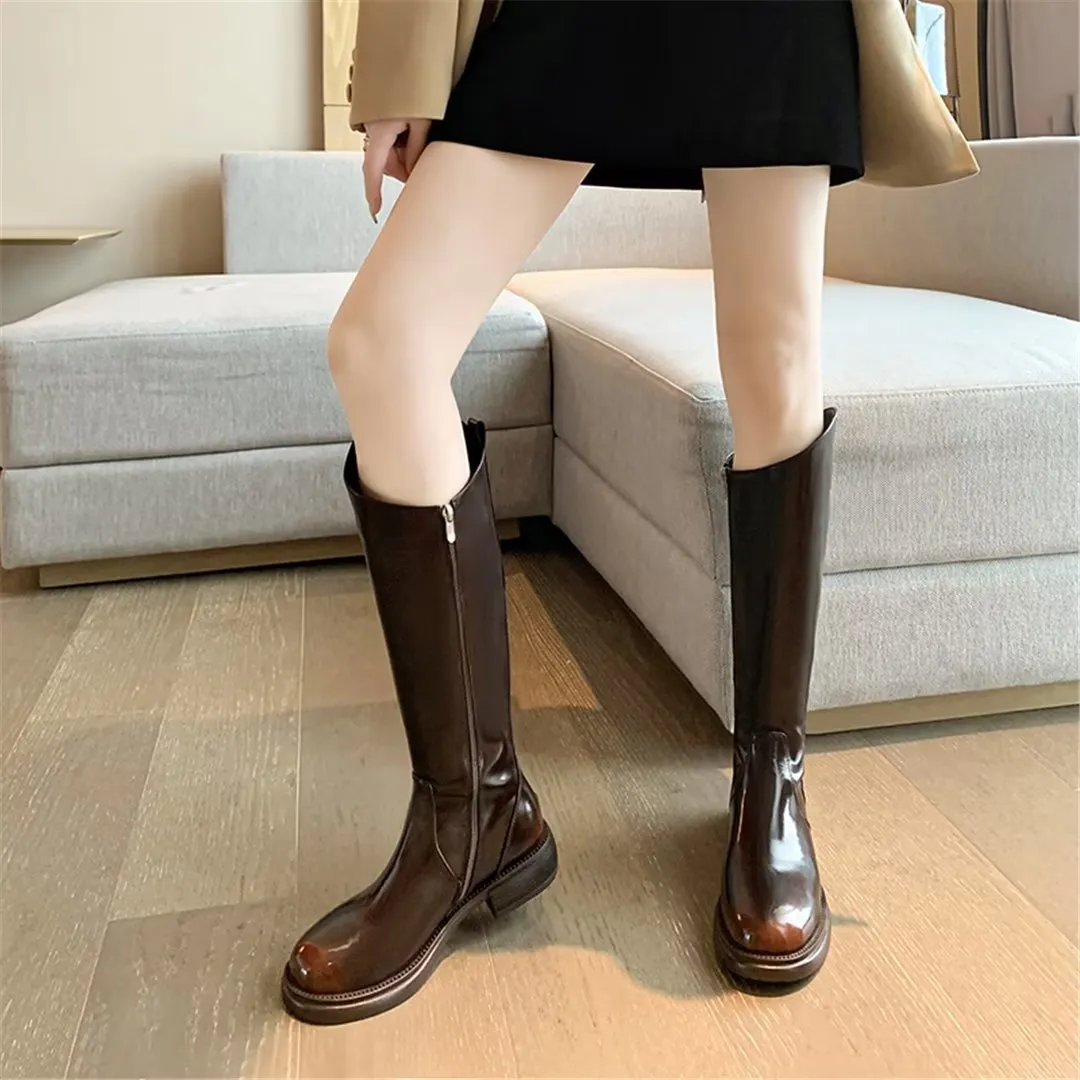 LeatherLuxe Opulent Cowhide Round-Toe Winter Boots