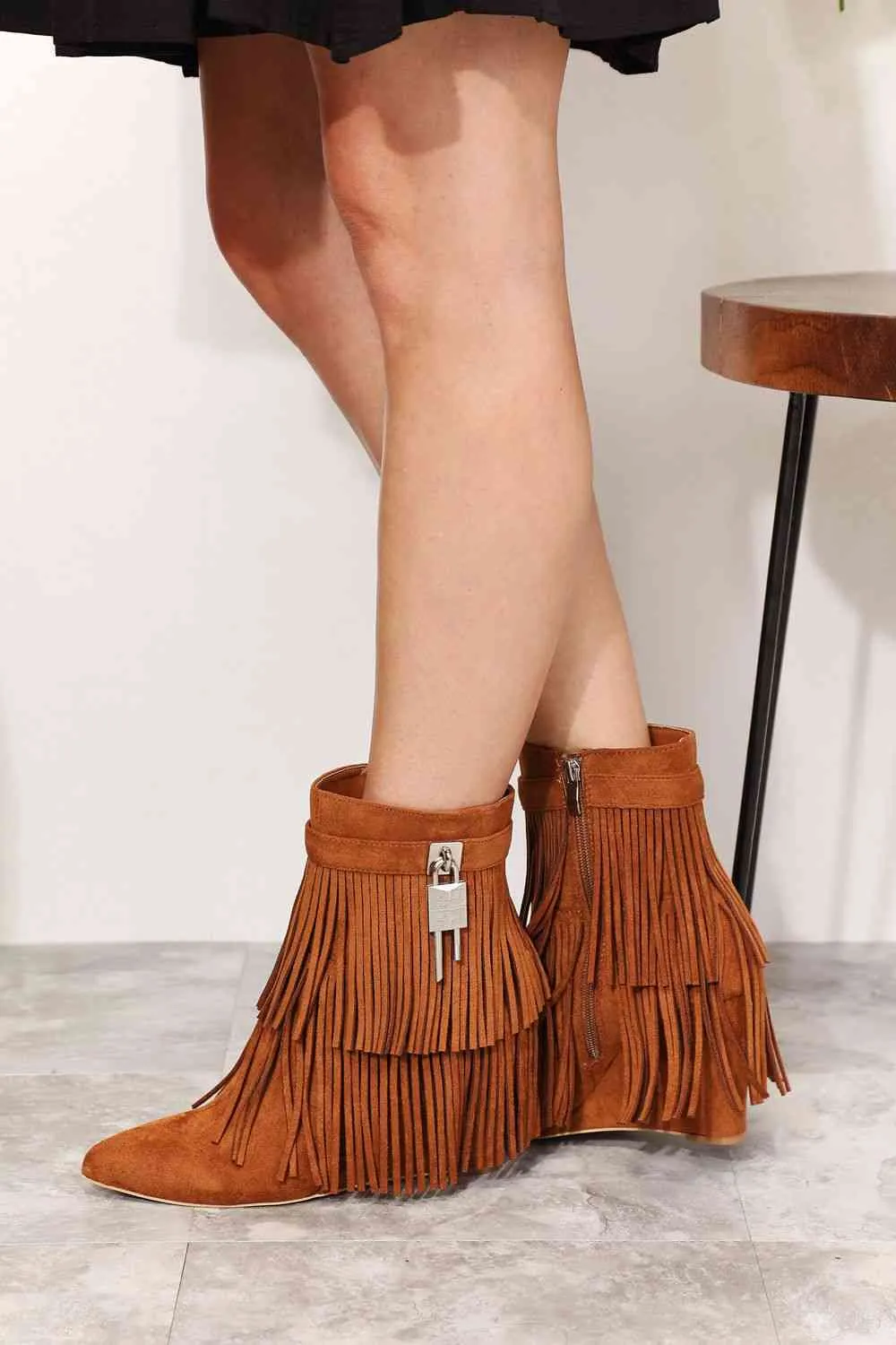 Legend Tassel Wedge Heel Chelsea Boots (Ochre Color)