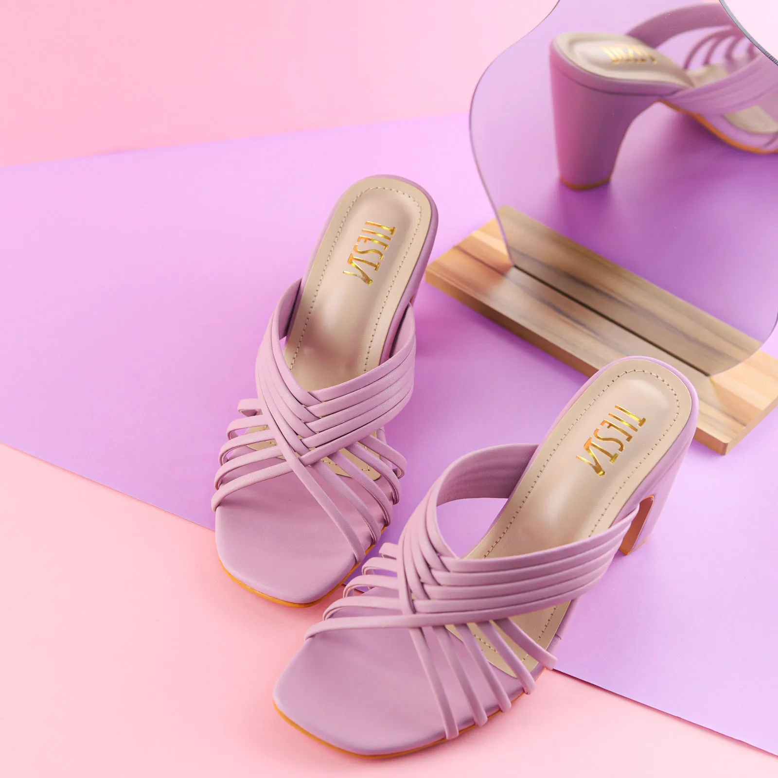 Lilac Comfy Strappy Block Heels | Tiesta Shoes