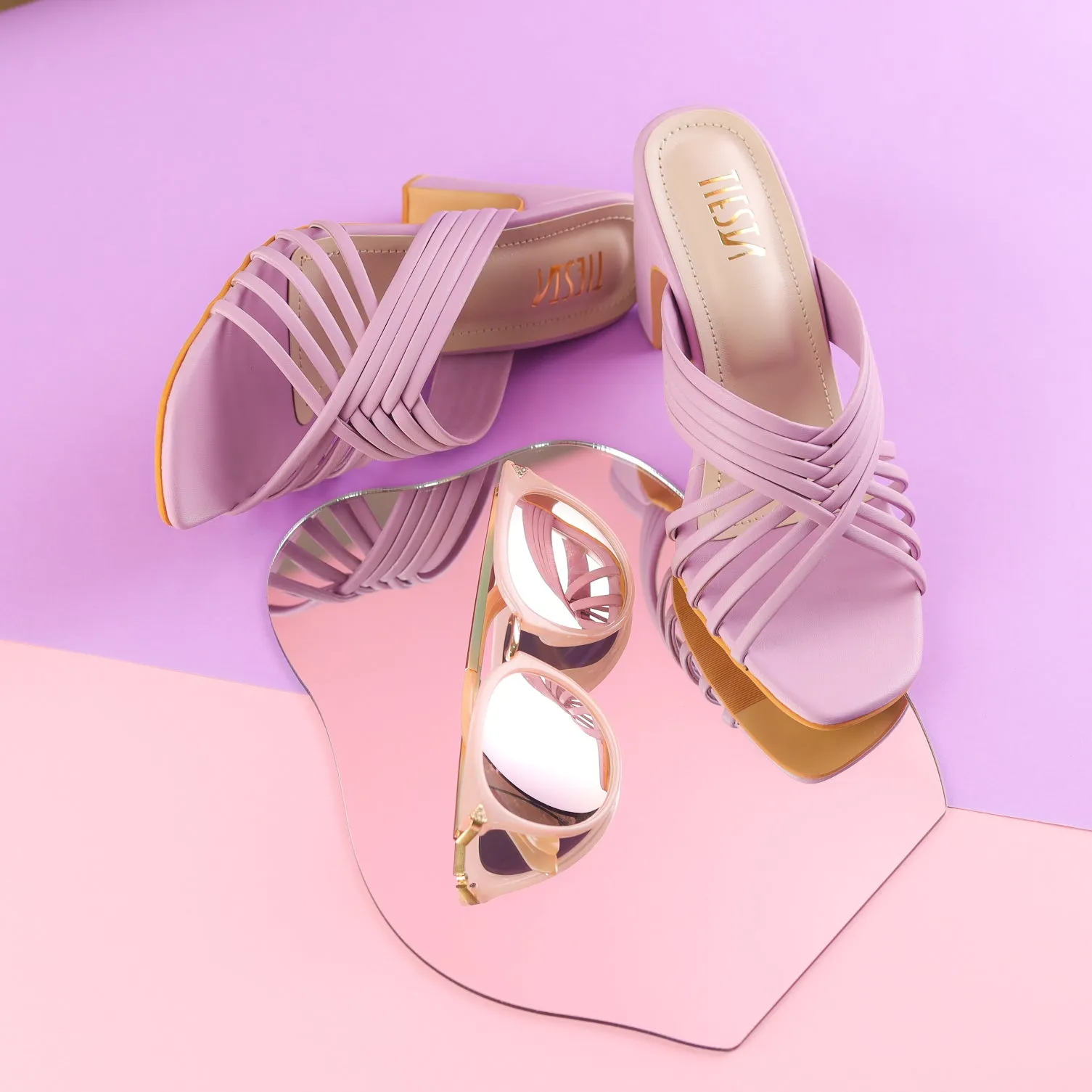 Lilac Comfy Strappy Block Heels | Tiesta Shoes