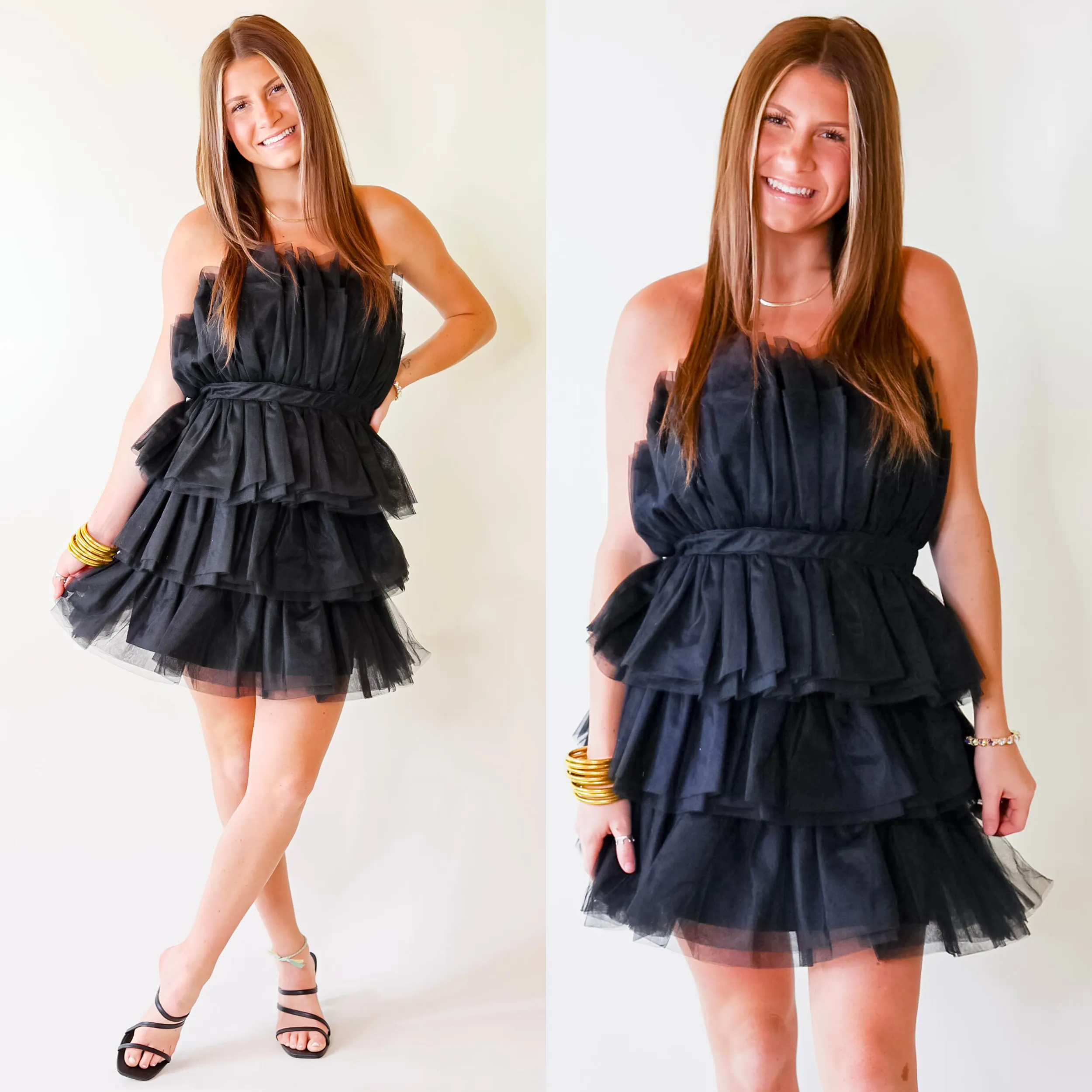 Lovestruck Babe Tulle Strapless Dress in Black