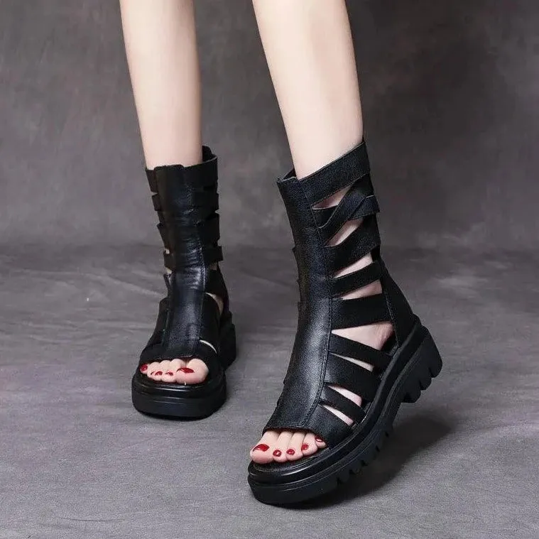 LZ339 Women's Black Leather Casual Shoes: Boots, Gladiator Sandals, Flats