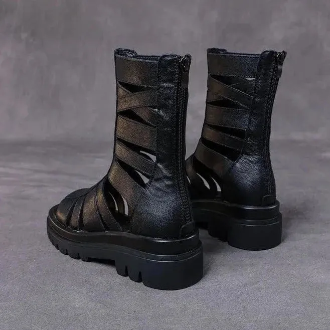 LZ339 Women's Black Leather Casual Shoes: Boots, Gladiator Sandals, Flats