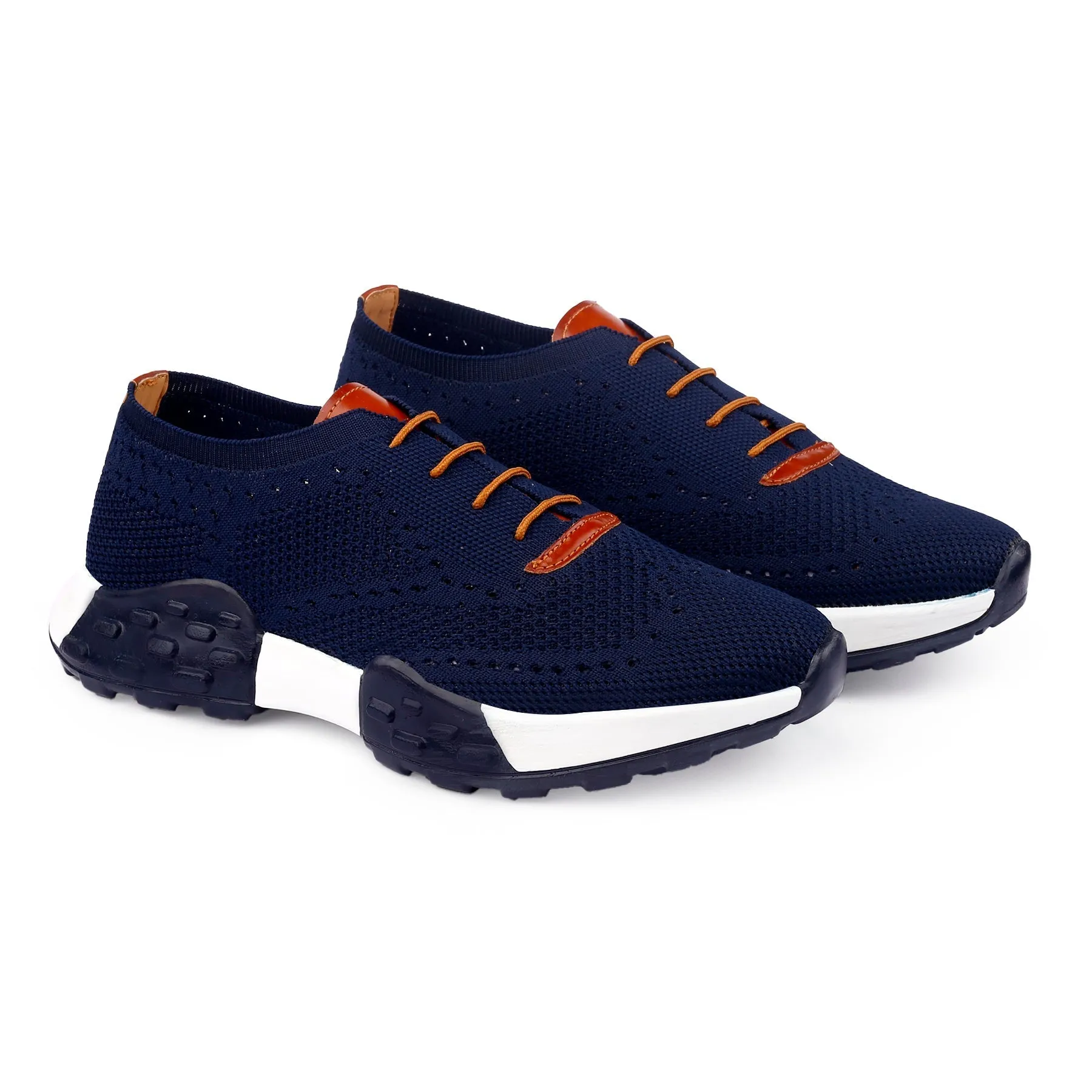 Men's Knitted Breathable Upper Casual Brogues Lace-Up Running Shoes