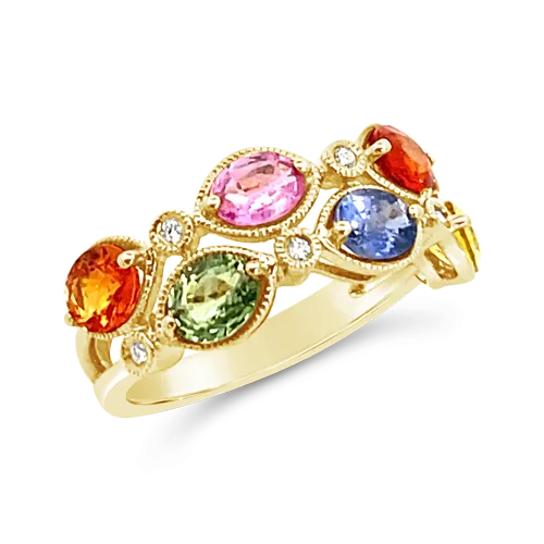 Multi-color Sapphire & Diamond Ring