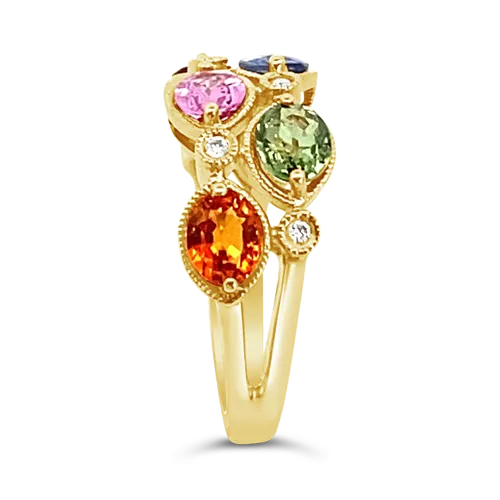 Multi-color Sapphire & Diamond Ring