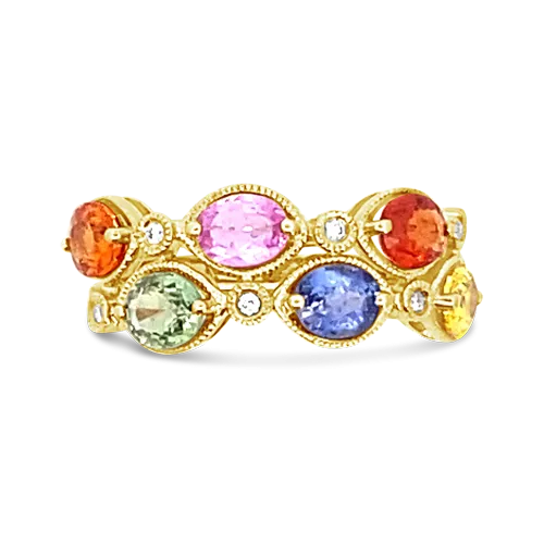 Multi-color Sapphire & Diamond Ring