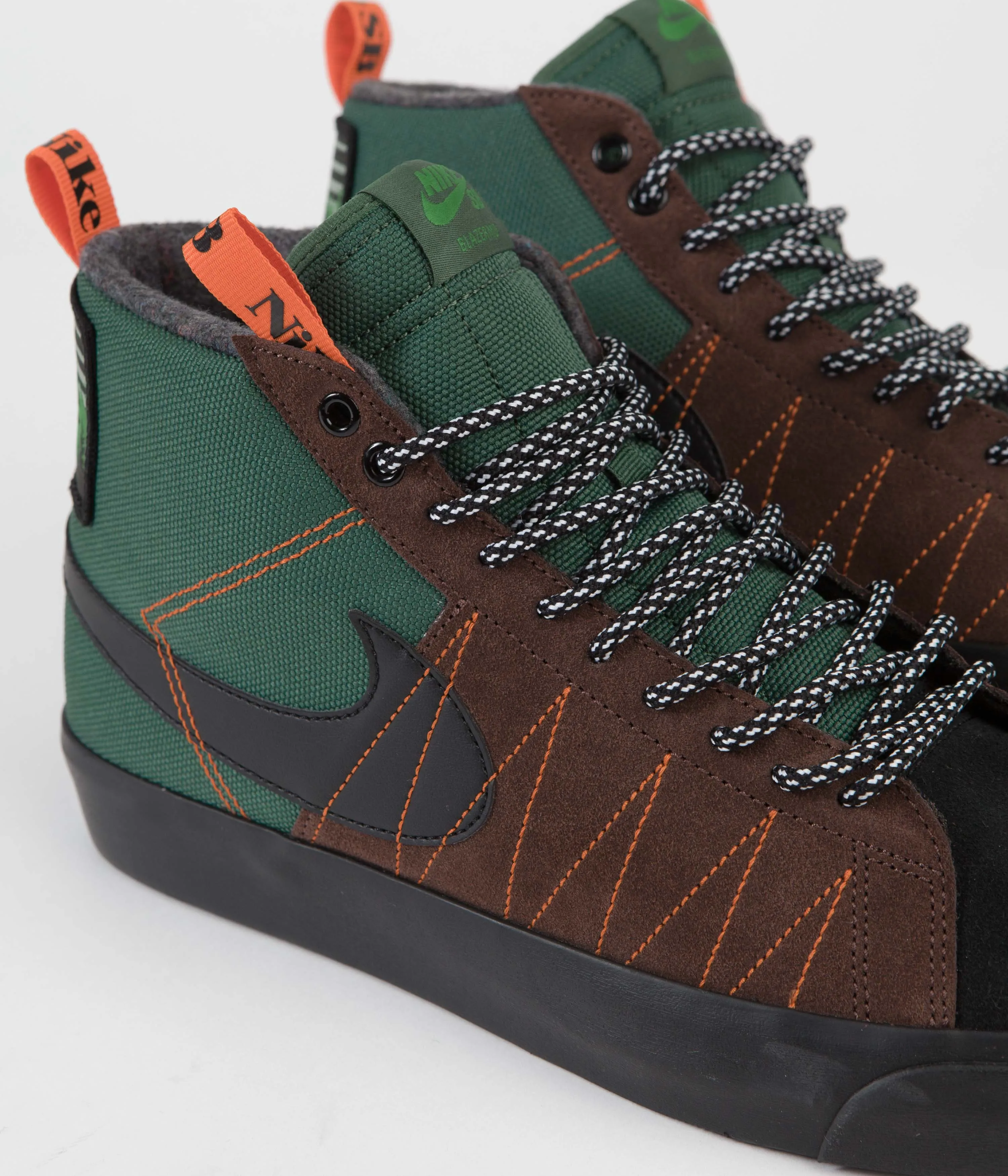 Nike SB Blazer Mid Premium Shoes - Noble Green / Black - White - Safety Orange