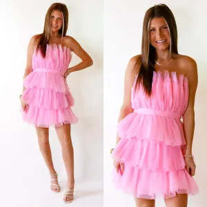 Online Exclusive | Lovestruck Babe Tulle Strapless Dress in Light Pink