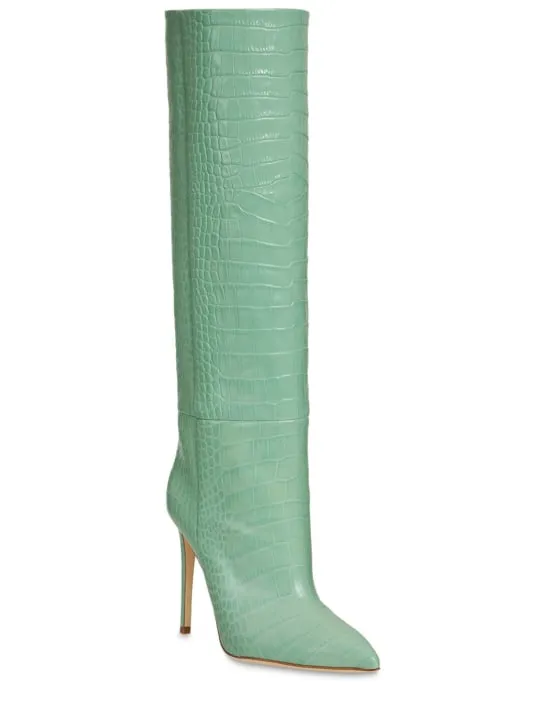 Paris Texas   105mm Croc embossed leather tall boots 