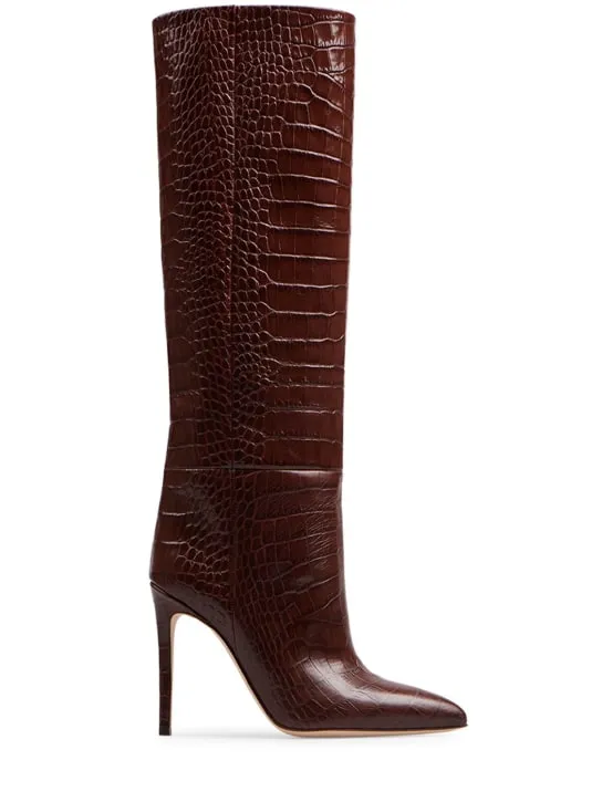 Paris Texas   105mm Croc embossed leather tall boots 