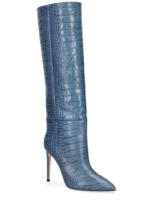 Paris Texas   105mm Croc embossed leather tall boots 