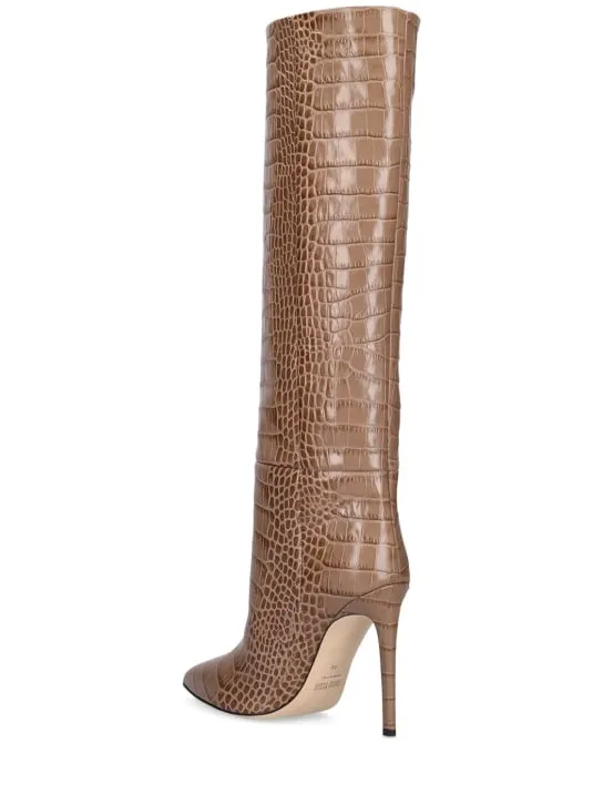 Paris Texas   105mm Croc embossed leather tall boots 