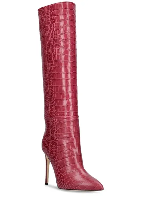 Paris Texas   105mm Croc embossed leather tall boots 