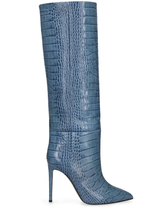 Paris Texas   105mm Croc embossed leather tall boots 