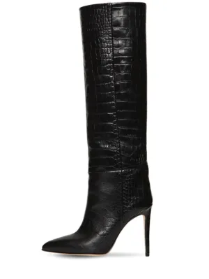 Paris Texas   105mm Croc embossed leather tall boots 