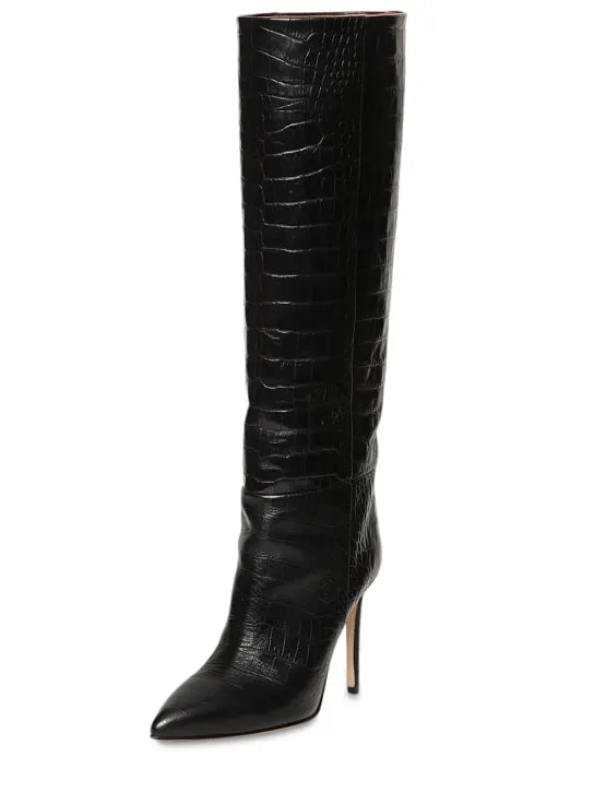 Paris Texas   105mm Croc embossed leather tall boots 