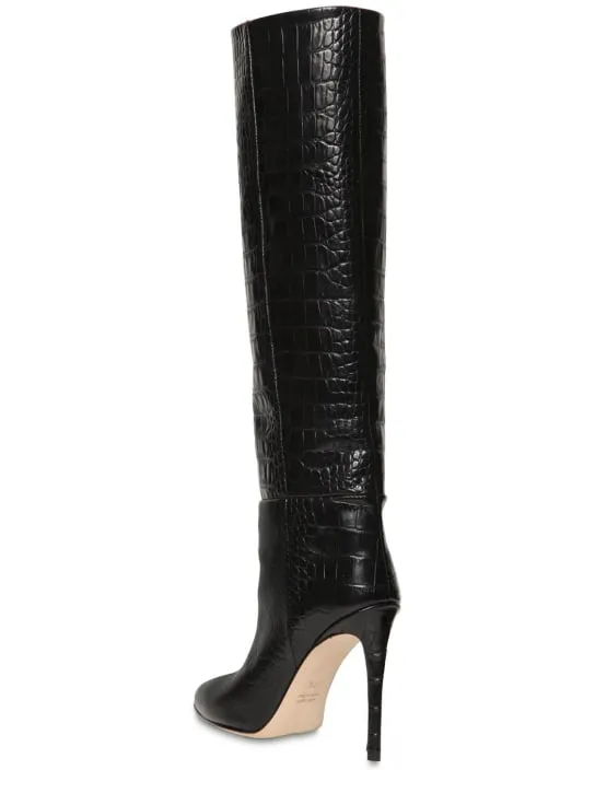 Paris Texas   105mm Croc embossed leather tall boots 