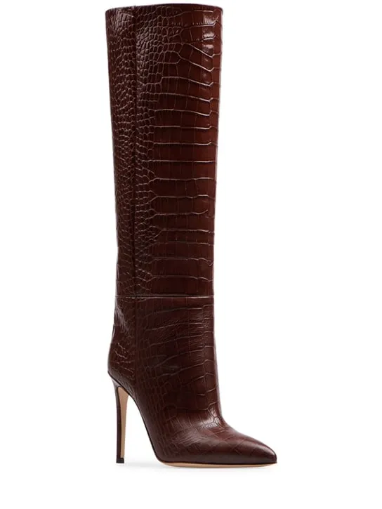 Paris Texas   105mm Croc embossed leather tall boots 