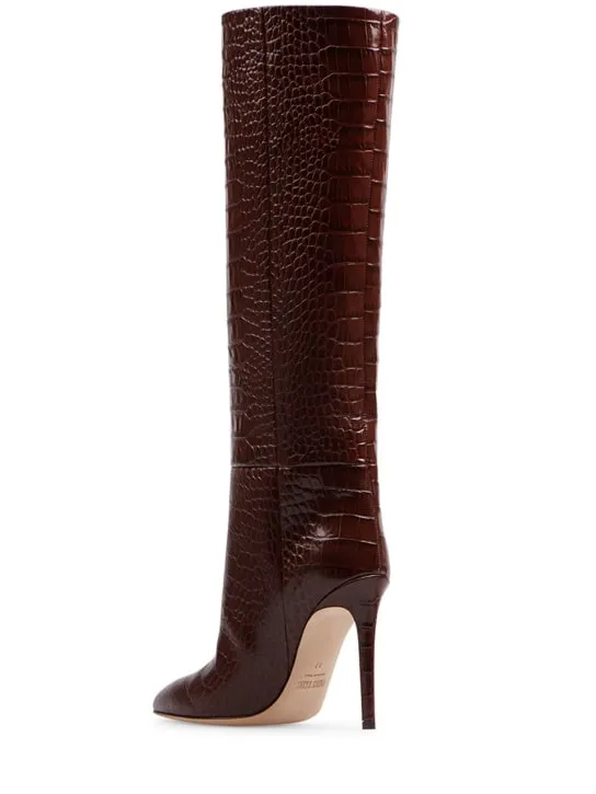 Paris Texas   105mm Croc embossed leather tall boots 