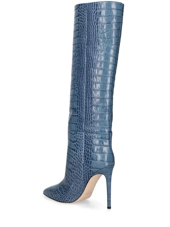 Paris Texas   105mm Croc embossed leather tall boots 