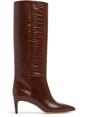 Paris Texas   60mm Stiletto croc embossed boots 