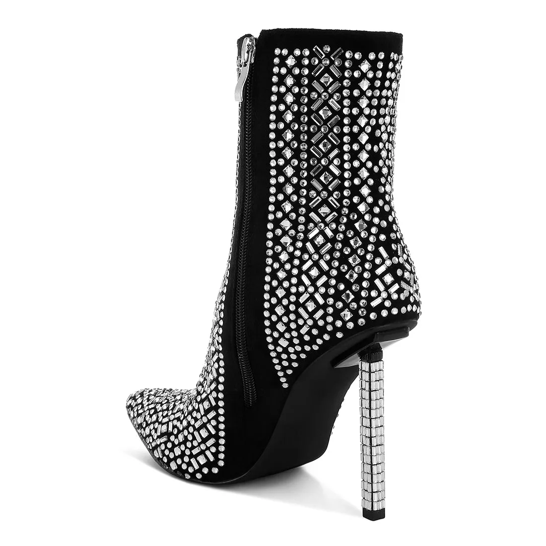 Patterned Rhinestones Detail Stiletto Boots