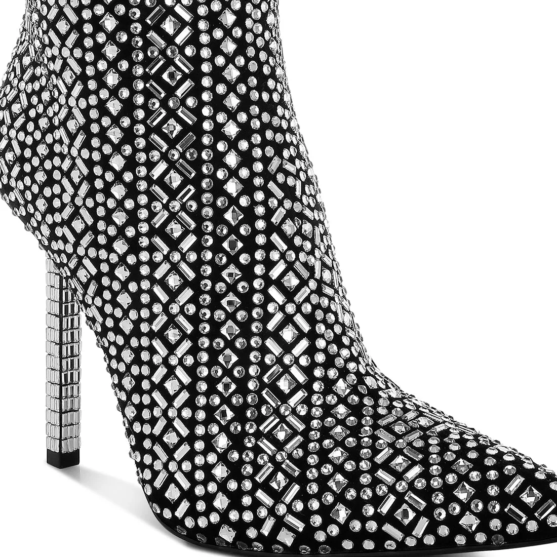 Patterned Rhinestones Detail Stiletto Boots