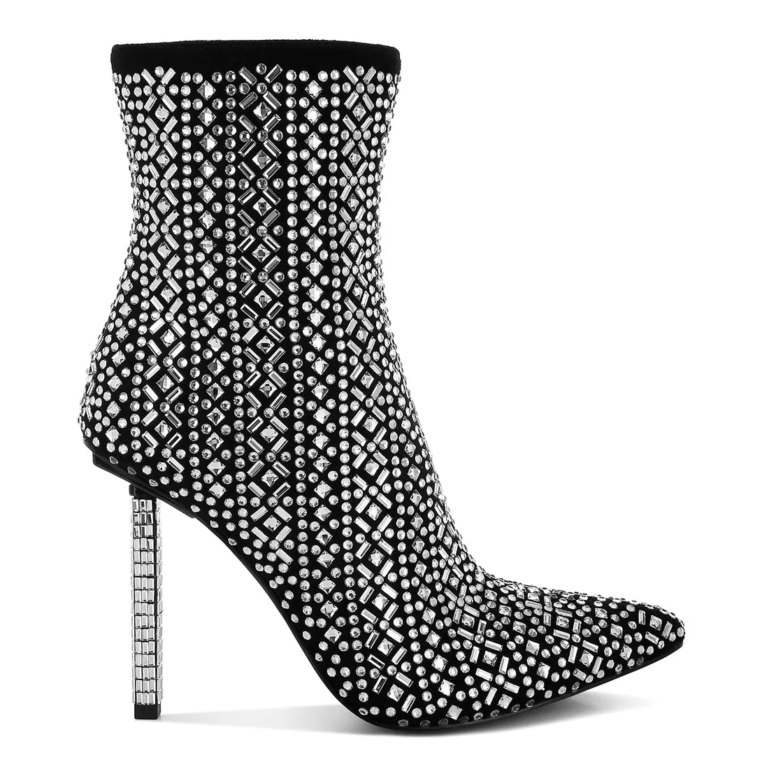 Patterned Rhinestones Detail Stiletto Boots