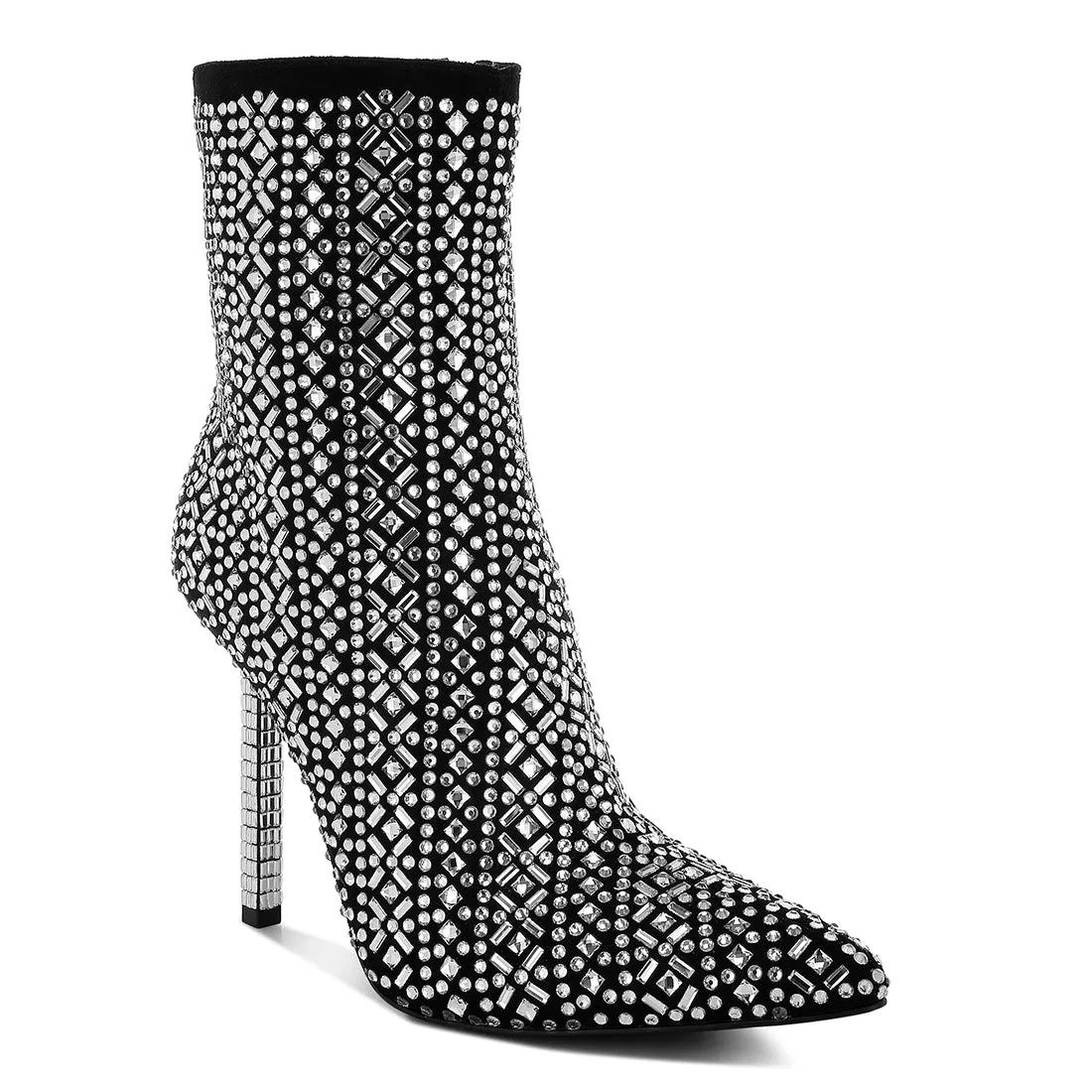 Patterned Rhinestones Detail Stiletto Boots