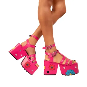 Pink Flower Power Platform Sandals