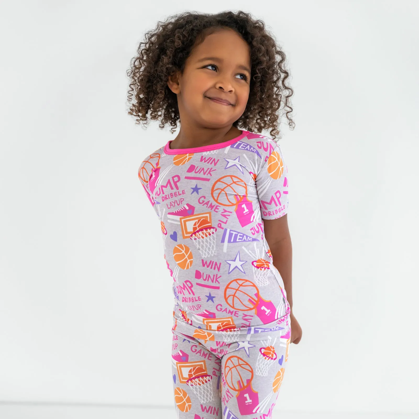 Pink Slam Dunk Two-Piece Short Sleeve Pajama Set